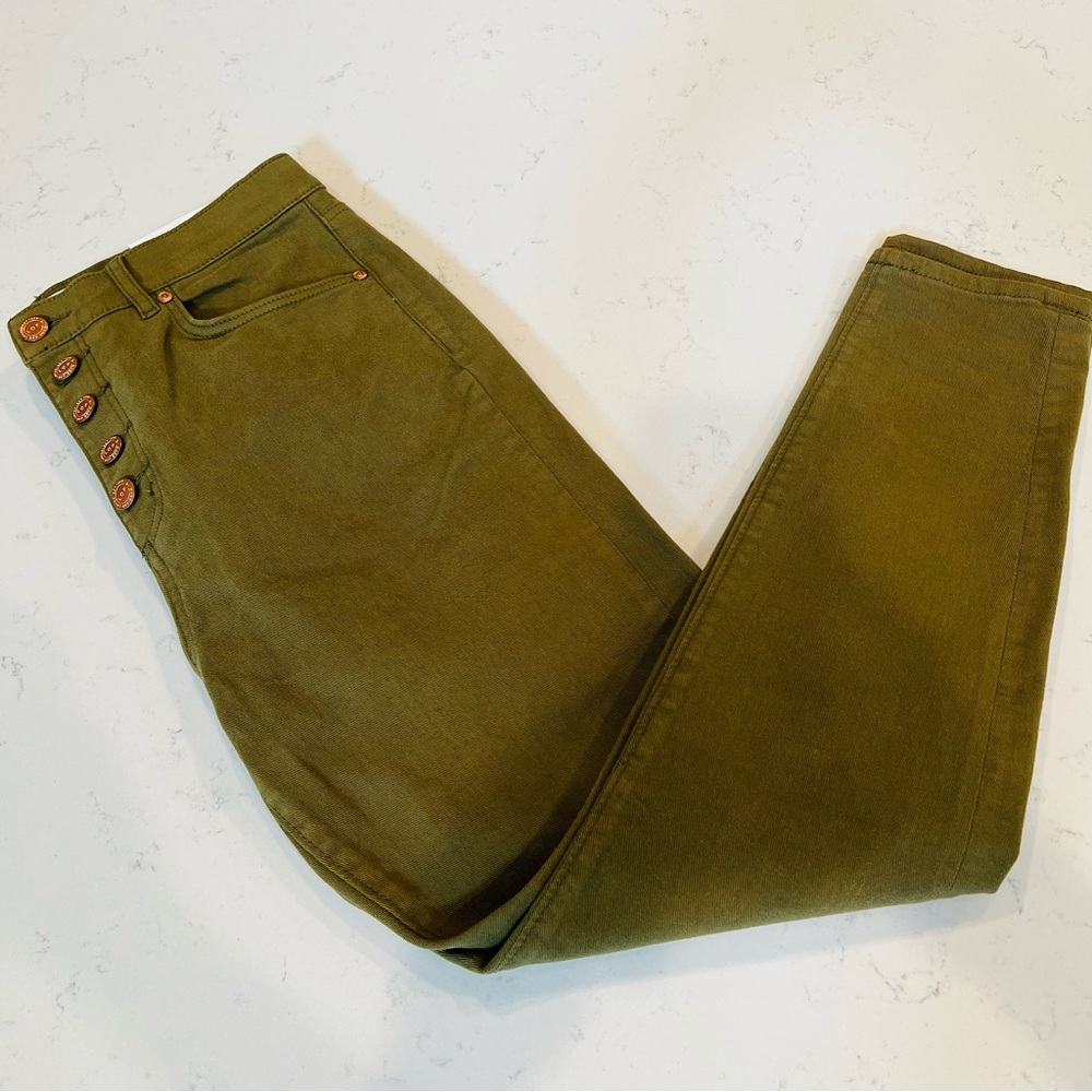 Loft high waist skinny ankle jean in olive green